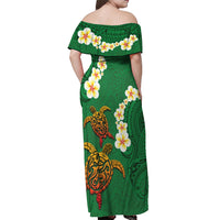 Hawaii Turtle Plumeria Flower Off Shoulder Maxi Dress Polynesian Pattern Green Color LT03 - Polynesian Pride
