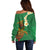 Hawaii Turtle Plumeria Flower Off Shoulder Sweater Polynesian Pattern Green Color