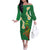 Hawaii Turtle Plumeria Flower Off The Shoulder Long Sleeve Dress Polynesian Pattern Green Color