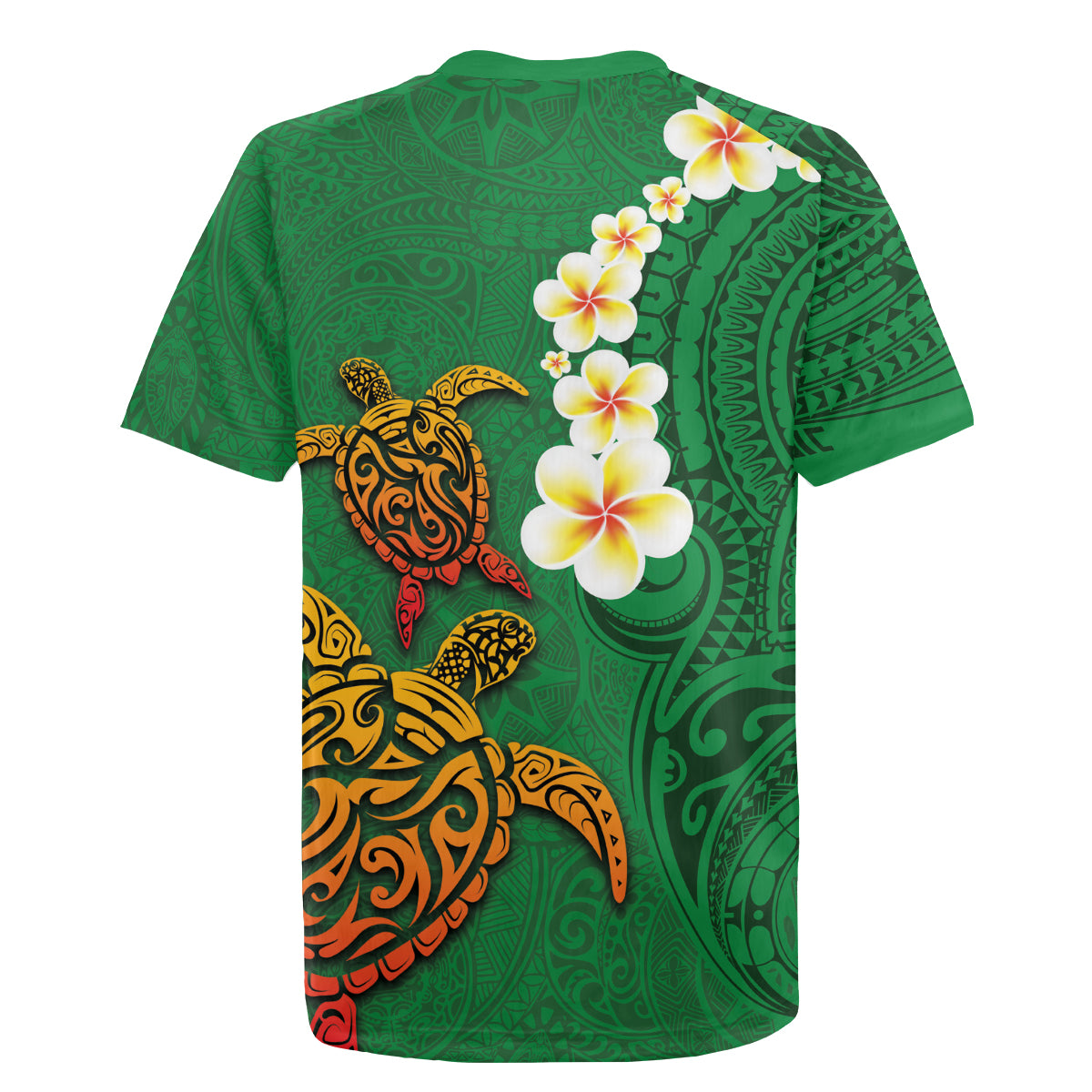 Hawaii Turtle Plumeria Flower Rugby Jersey Polynesian Pattern Green Color