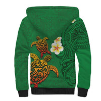 Hawaii Turtle Plumeria Flower Sherpa Hoodie Polynesian Pattern Green Color LT03 - Polynesian Pride