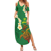 Hawaii Turtle Plumeria Flower Summer Maxi Dress Polynesian Pattern Green Color LT03 Women Green - Polynesian Pride
