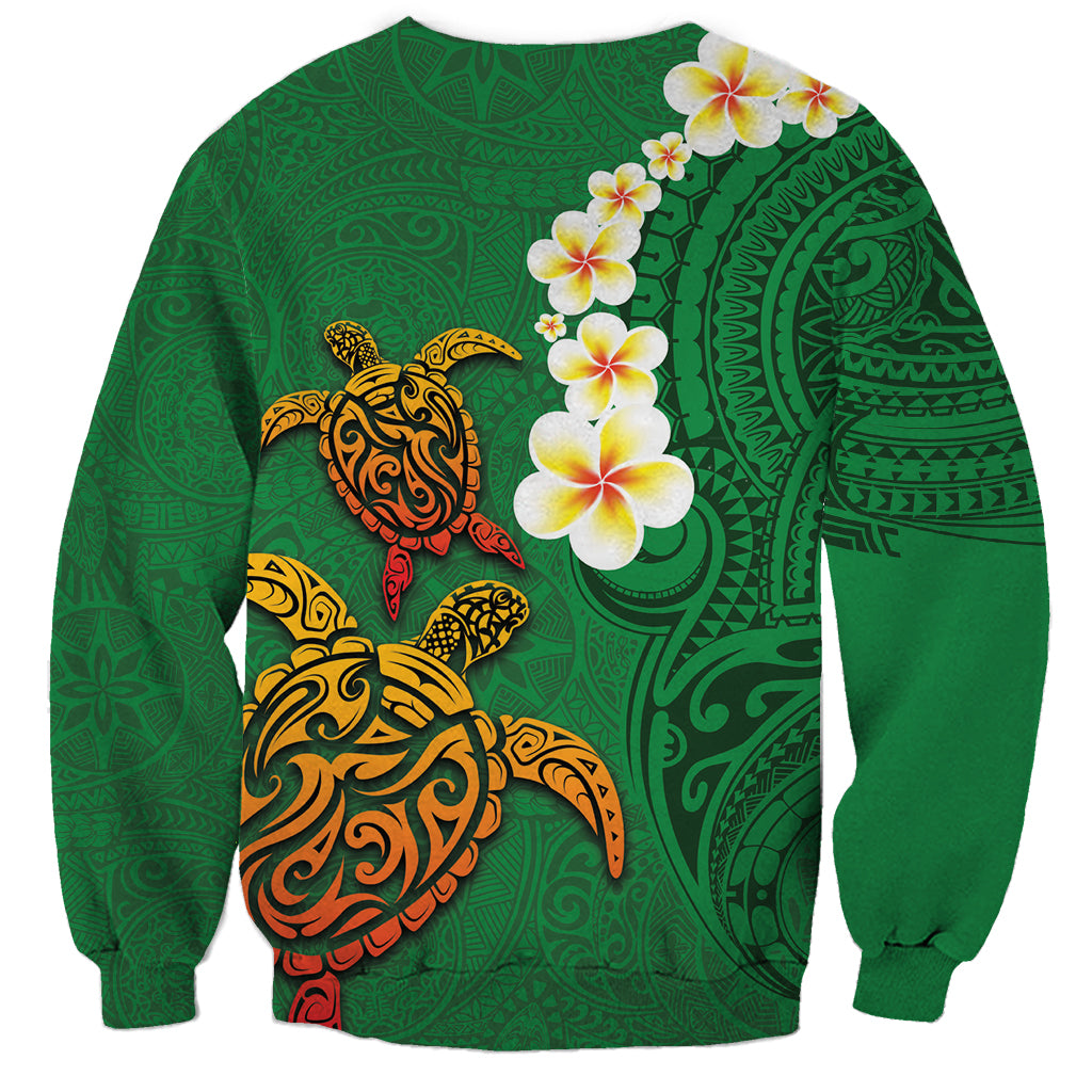 Hawaii Turtle Plumeria Flower Sweatshirt Polynesian Pattern Green Color LT03 - Polynesian Pride
