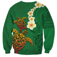 Hawaii Turtle Plumeria Flower Sweatshirt Polynesian Pattern Green Color LT03 - Polynesian Pride