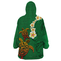 Hawaii Turtle Plumeria Flower Wearable Blanket Hoodie Polynesian Pattern Green Color LT03 - Polynesian Pride