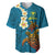 Hawaii Turtle Plumeria Flower Baseball Jersey Polynesian Pattern Blue Color