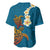 Hawaii Turtle Plumeria Flower Baseball Jersey Polynesian Pattern Blue Color