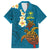 Hawaii Turtle Plumeria Flower Family Matching Long Sleeve Bodycon Dress and Hawaiian Shirt Polynesian Pattern Blue Color