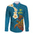 Hawaii Turtle Plumeria Flower Family Matching Long Sleeve Bodycon Dress and Hawaiian Shirt Polynesian Pattern Blue Color