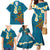 Hawaii Turtle Plumeria Flower Family Matching Mermaid Dress and Hawaiian Shirt Polynesian Pattern Blue Color