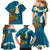 Hawaii Turtle Plumeria Flower Family Matching Mermaid Dress and Hawaiian Shirt Polynesian Pattern Blue Color