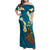 Hawaii Turtle Plumeria Flower Family Matching Off Shoulder Maxi Dress and Hawaiian Shirt Polynesian Pattern Blue Color