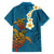 Hawaii Turtle Plumeria Flower Family Matching Off Shoulder Short Dress and Hawaiian Shirt Polynesian Pattern Blue Color