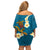 Hawaii Turtle Plumeria Flower Family Matching Off Shoulder Short Dress and Hawaiian Shirt Polynesian Pattern Blue Color