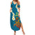 Hawaii Turtle Plumeria Flower Family Matching Summer Maxi Dress and Hawaiian Shirt Polynesian Pattern Blue Color