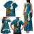 Hawaii Turtle Plumeria Flower Family Matching Tank Maxi Dress and Hawaiian Shirt Polynesian Pattern Blue Color