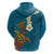 Hawaii Turtle Plumeria Flower Hoodie Polynesian Pattern Blue Color