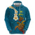 Hawaii Turtle Plumeria Flower Hoodie Polynesian Pattern Blue Color