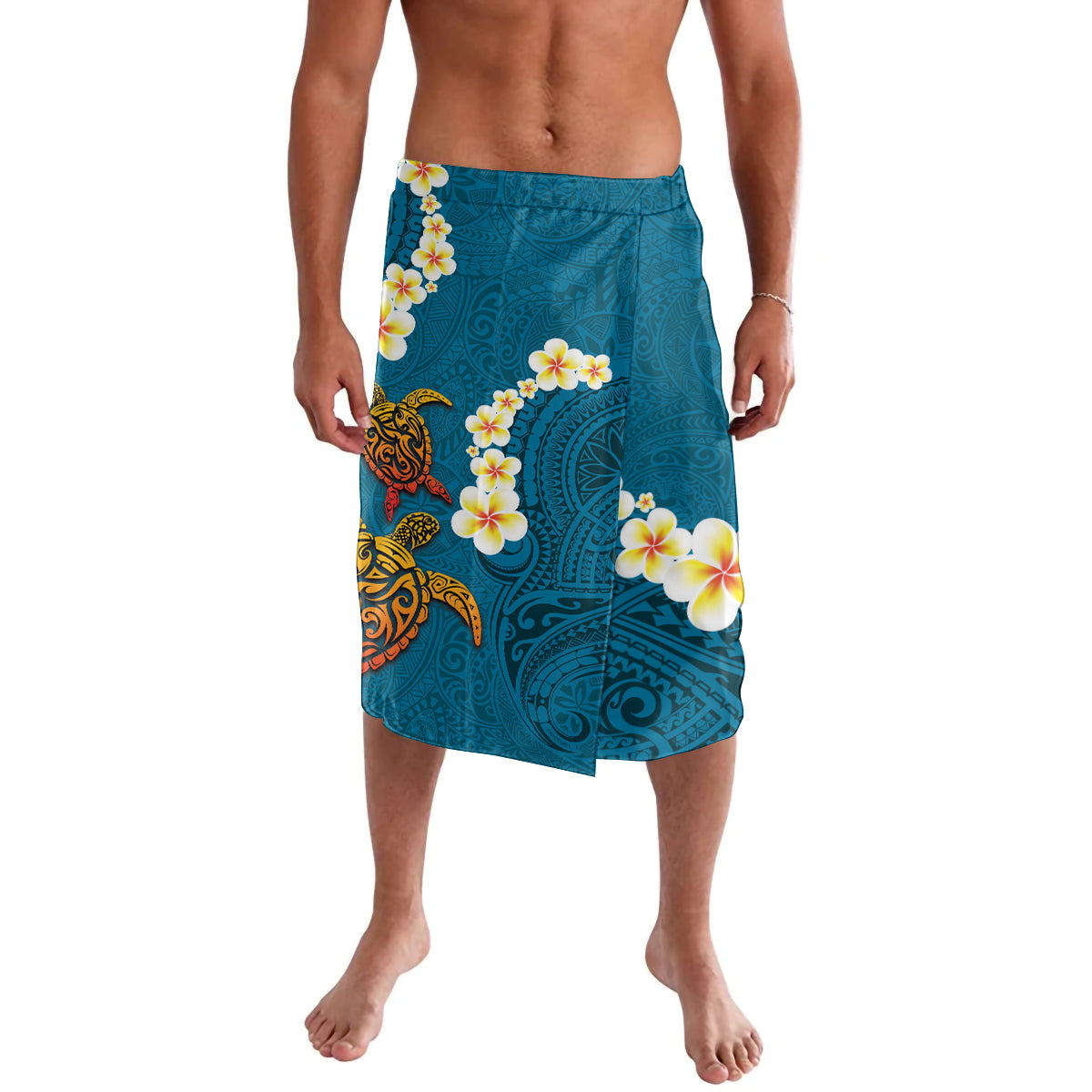 Hawaii Turtle Plumeria Flower Lavalava Polynesian Pattern Blue Color LT03 Blue - Polynesian Pride