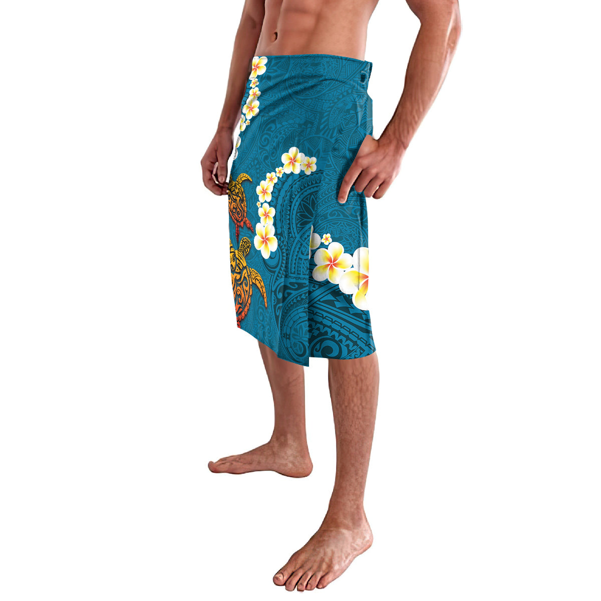 Hawaii Turtle Plumeria Flower Lavalava Polynesian Pattern Blue Color LT03 - Polynesian Pride