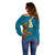 Hawaii Turtle Plumeria Flower Off Shoulder Sweater Polynesian Pattern Blue Color