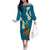 Hawaii Turtle Plumeria Flower Off The Shoulder Long Sleeve Dress Polynesian Pattern Blue Color