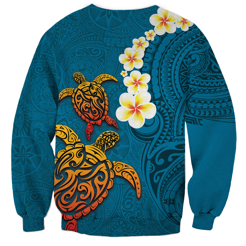 Hawaii Turtle Plumeria Flower Sweatshirt Polynesian Pattern Blue Color LT03 - Polynesian Pride