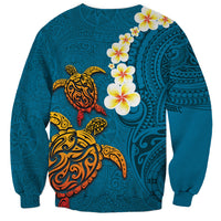 Hawaii Turtle Plumeria Flower Sweatshirt Polynesian Pattern Blue Color LT03 - Polynesian Pride