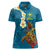 Hawaii Turtle Plumeria Flower Women Polo Shirt Polynesian Pattern Blue Color