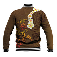 Hawaii Turtle Plumeria Flower Baseball Jacket Polynesian Pattern Brown Color LT03 - Polynesian Pride