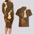 Hawaii Turtle Plumeria Flower Couples Matching Long Sleeve Bodycon Dress and Hawaiian Shirt Polynesian Pattern Brown Color