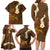 Hawaii Turtle Plumeria Flower Family Matching Long Sleeve Bodycon Dress and Hawaiian Shirt Polynesian Pattern Brown Color