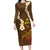 Hawaii Turtle Plumeria Flower Family Matching Long Sleeve Bodycon Dress and Hawaiian Shirt Polynesian Pattern Brown Color