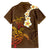 Hawaii Turtle Plumeria Flower Family Matching Off Shoulder Maxi Dress and Hawaiian Shirt Polynesian Pattern Brown Color