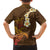 Hawaii Turtle Plumeria Flower Family Matching Off Shoulder Short Dress and Hawaiian Shirt Polynesian Pattern Brown Color