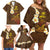 Hawaii Turtle Plumeria Flower Family Matching Off Shoulder Short Dress and Hawaiian Shirt Polynesian Pattern Brown Color