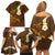 Hawaii Turtle Plumeria Flower Family Matching Off Shoulder Short Dress and Hawaiian Shirt Polynesian Pattern Brown Color