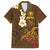 Hawaii Turtle Plumeria Flower Family Matching Off Shoulder Short Dress and Hawaiian Shirt Polynesian Pattern Brown Color