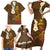 Hawaii Turtle Plumeria Flower Family Matching Short Sleeve Bodycon Dress and Hawaiian Shirt Polynesian Pattern Brown Color