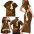 Hawaii Turtle Plumeria Flower Family Matching Short Sleeve Bodycon Dress and Hawaiian Shirt Polynesian Pattern Brown Color