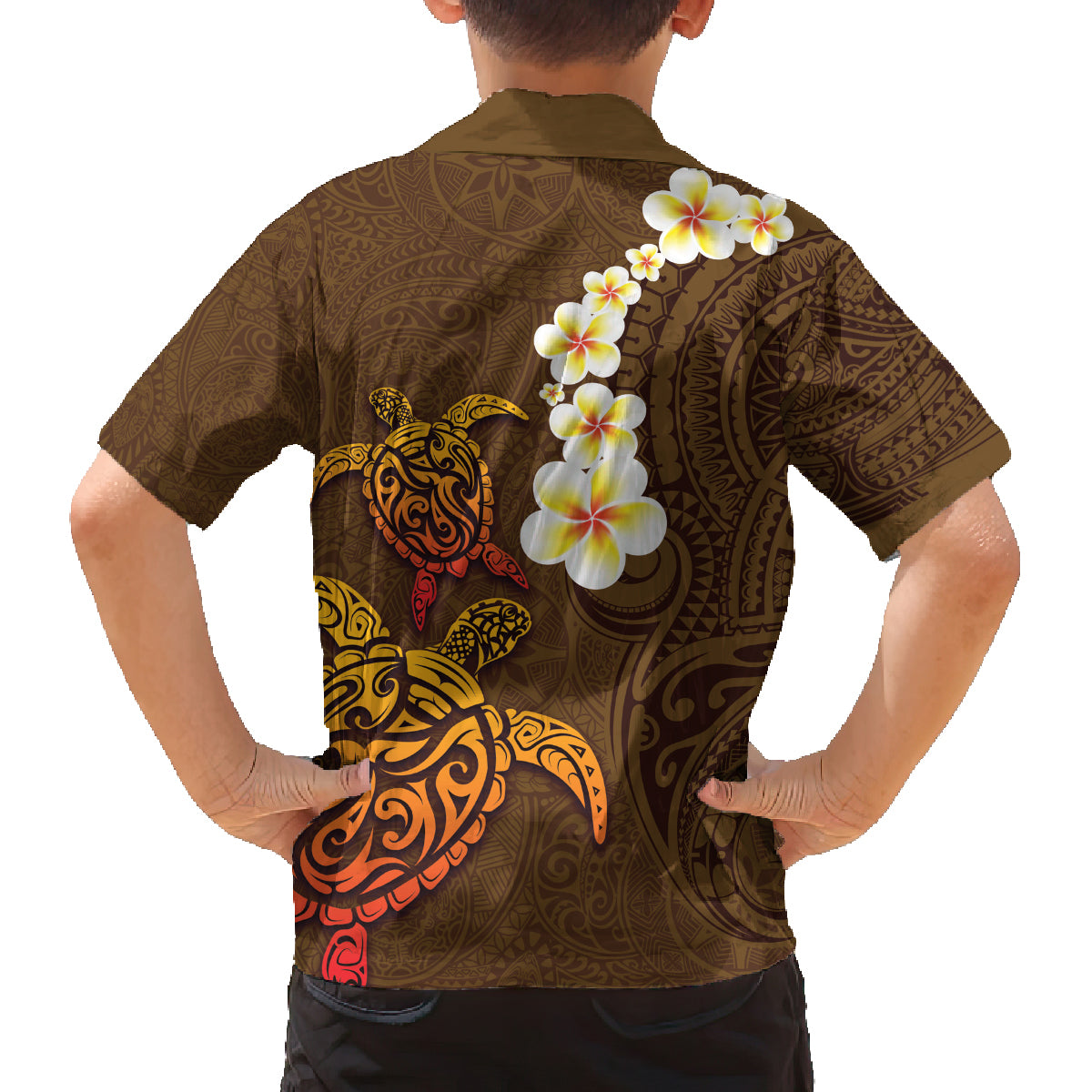 Hawaii Turtle Plumeria Flower Family Matching Summer Maxi Dress and Hawaiian Shirt Polynesian Pattern Brown Color LT03 - Polynesian Pride