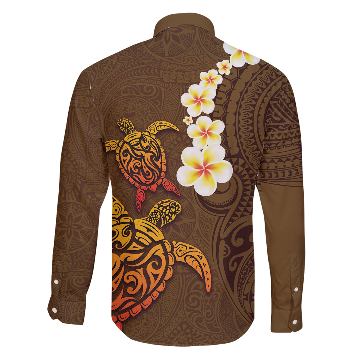 Hawaii Turtle Plumeria Flower Family Matching Tank Maxi Dress and Hawaiian Shirt Polynesian Pattern Brown Color