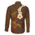Hawaii Turtle Plumeria Flower Family Matching Tank Maxi Dress and Hawaiian Shirt Polynesian Pattern Brown Color