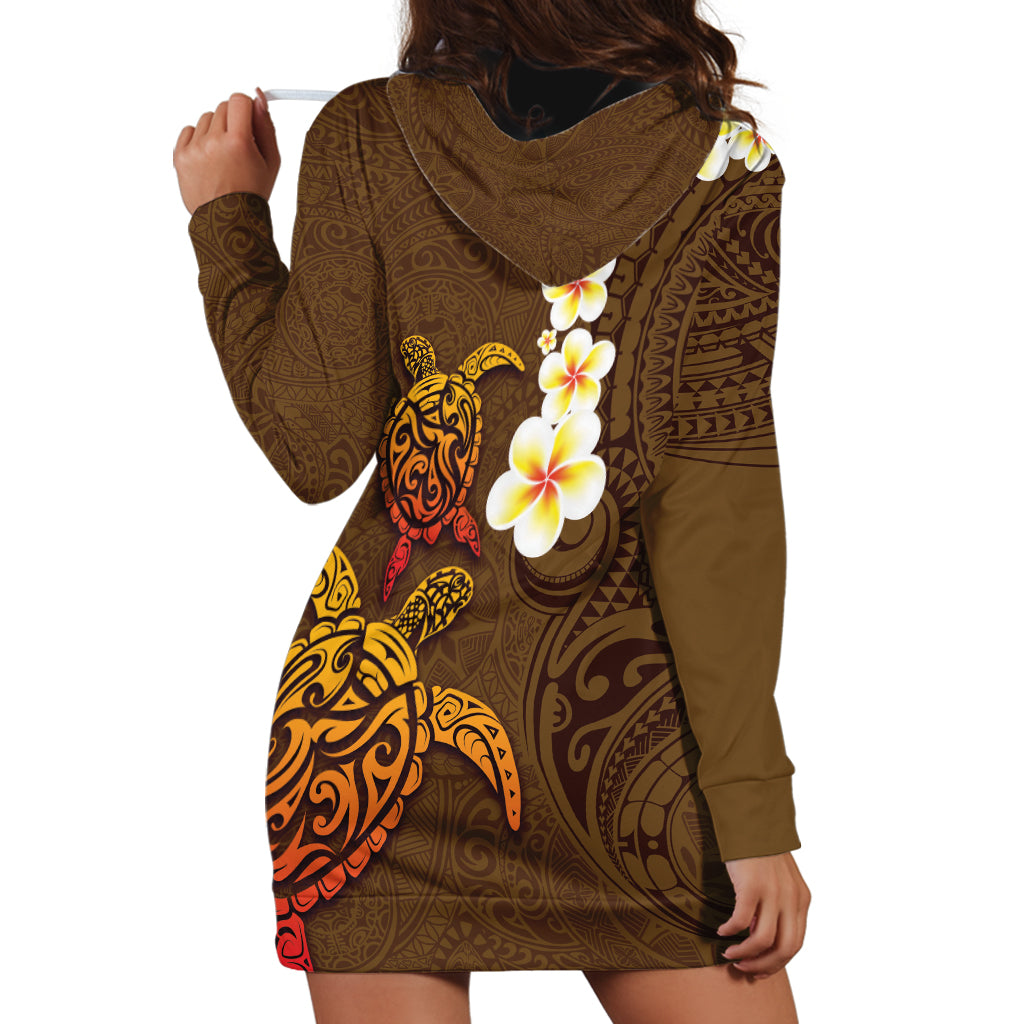 Hawaii Turtle Plumeria Flower Hoodie Dress Polynesian Pattern Brown Color LT03 - Polynesian Pride