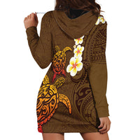 Hawaii Turtle Plumeria Flower Hoodie Dress Polynesian Pattern Brown Color LT03 - Polynesian Pride