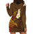 Hawaii Turtle Plumeria Flower Hoodie Dress Polynesian Pattern Brown Color