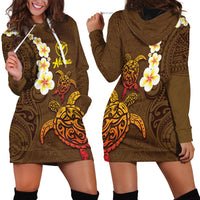 Hawaii Turtle Plumeria Flower Hoodie Dress Polynesian Pattern Brown Color LT03 - Polynesian Pride