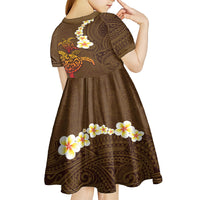 Hawaii Turtle Plumeria Flower Kid Short Sleeve Dress Polynesian Pattern Brown Color LT03 - Polynesian Pride