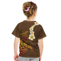 Hawaii Turtle Plumeria Flower Kid T Shirt Polynesian Pattern Brown Color