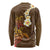 Hawaii Turtle Plumeria Flower Long Sleeve Shirt Polynesian Pattern Brown Color